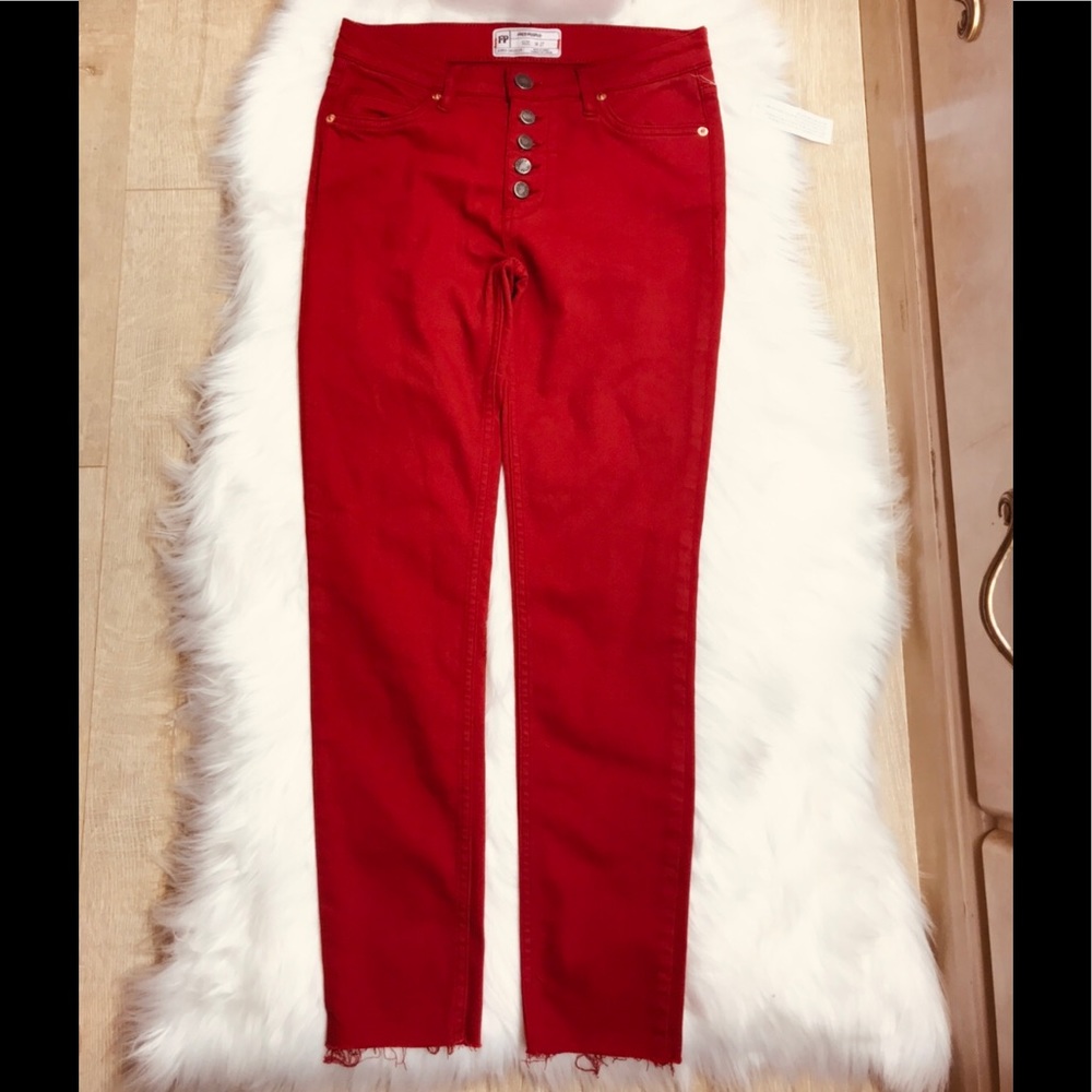 Free People | NWOT Red Cropped Skinny Jeans - Picture 4 of 5